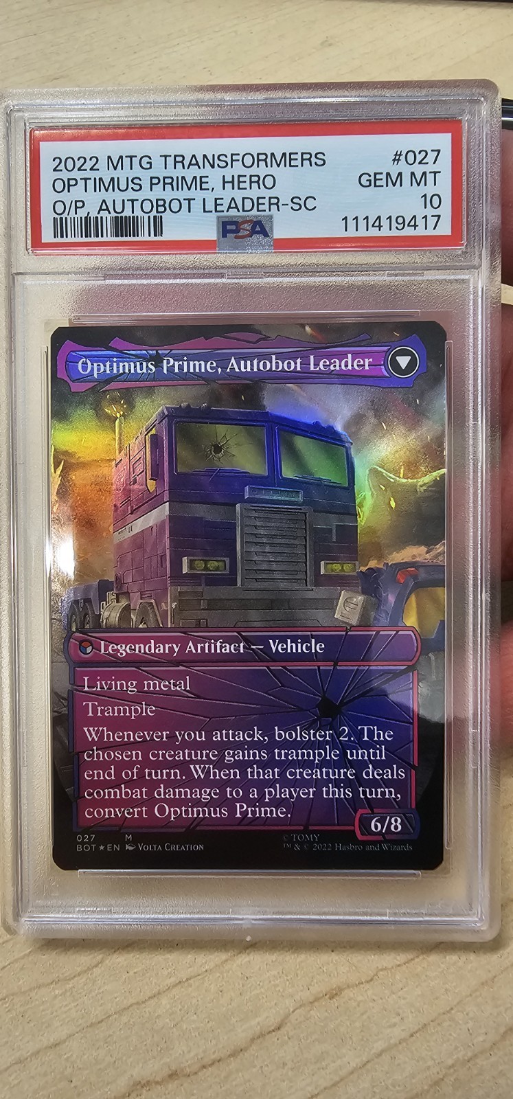 Optimus Prime Hero MTG Shattered GLASS FOIL PSA 10 UNIVERSE BEYOND TRANSFORMERS