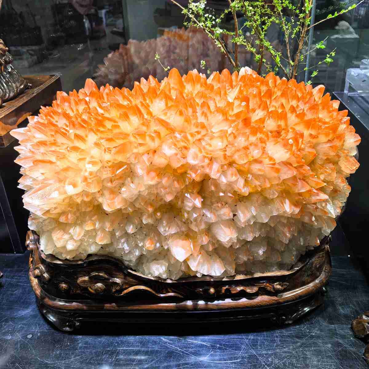 156LB Top Natural Red Calcite Quartz Cluster Mineral Reiki Crystal Collect decor