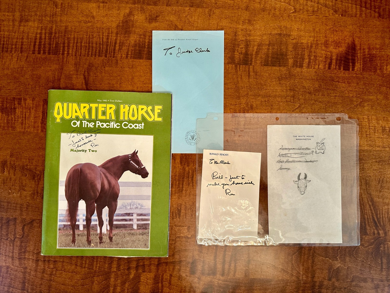 RARE Ronald Reagan Meeting Notes and Magazine Gift to Judge William Clark RARE Ronald Reagan Meeting Notes and Magazine Gift to Judge William Clark