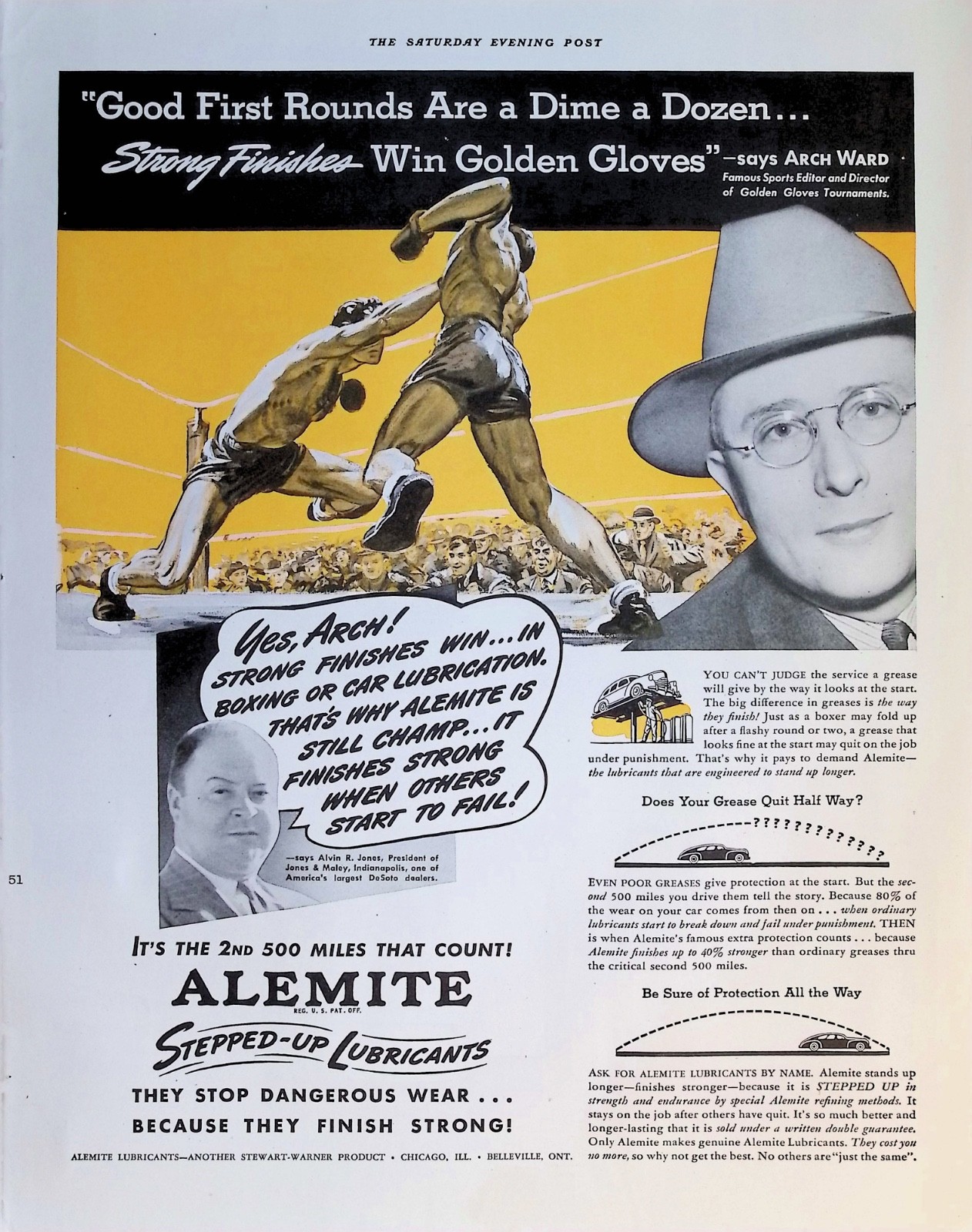 Original Vintage 1941 Alemite Lubricants Ad: Golden Gloves Boxing Arch Ward