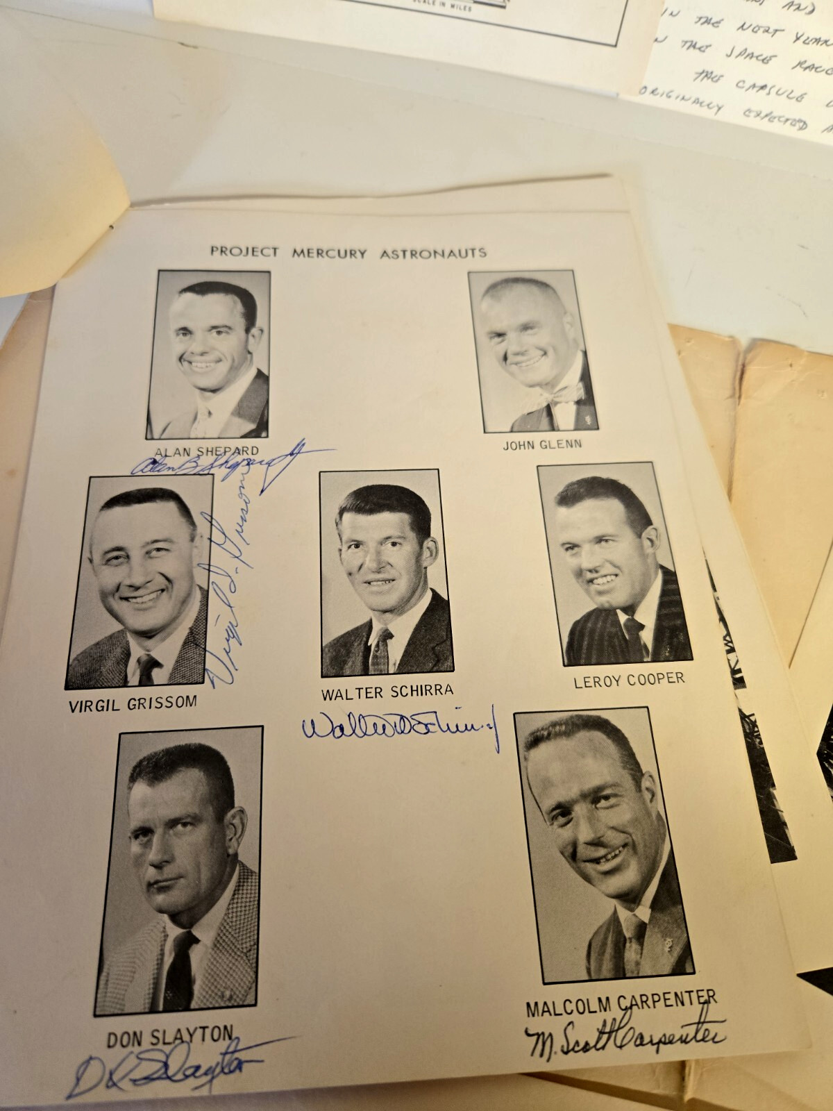 Original NASA Mercury 7 Astronaut Autographs  6 of the 7 on Feb-1962 Post Flight