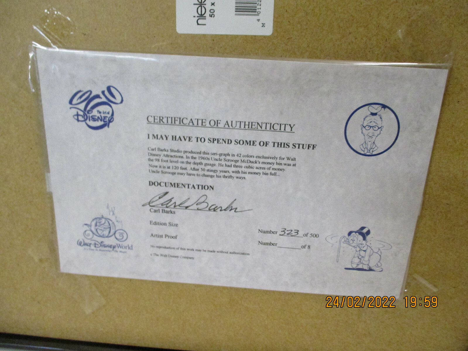 Carl Barks - I May Have to Spend Some of this Stuff - Signed Numbered 323/500 Carl Barks - I May Have to Spend Some of this Stuff - Signed Numbered 323/500