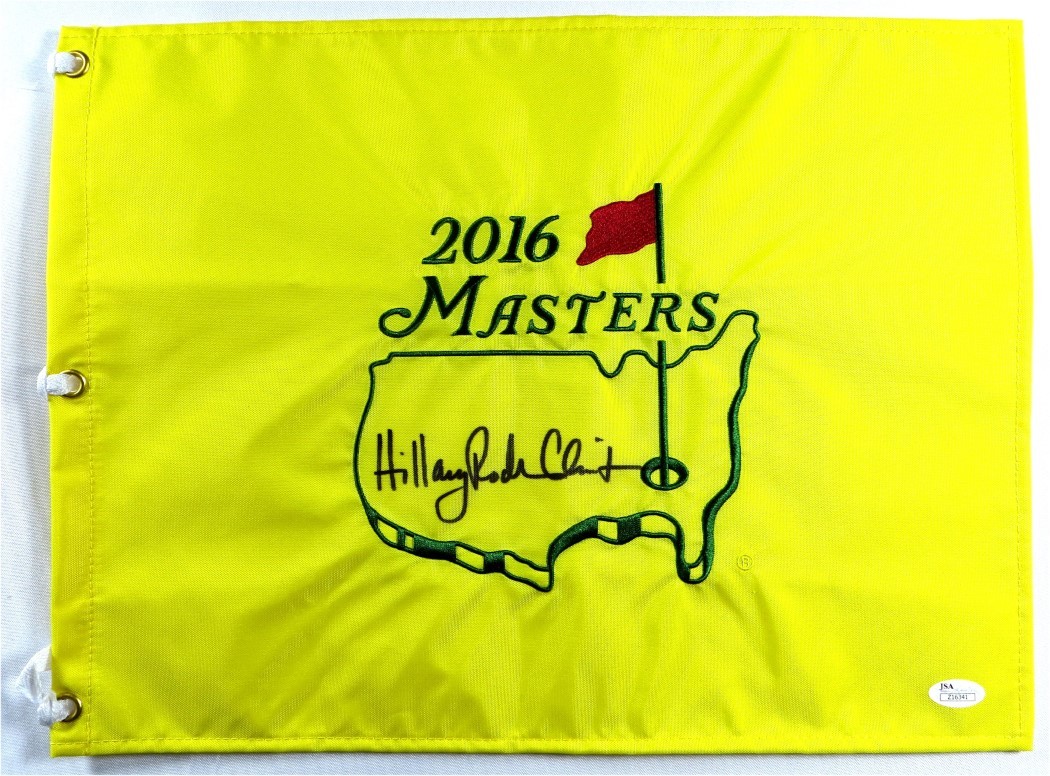 Hillary Rodham Clinton Signed Autographed Golf Pin Flag 2016 Masters JSA Z16341 Hillary Rodham Clinton Signed Autographed Golf Pin Flag 2016 Masters JSA Z16341