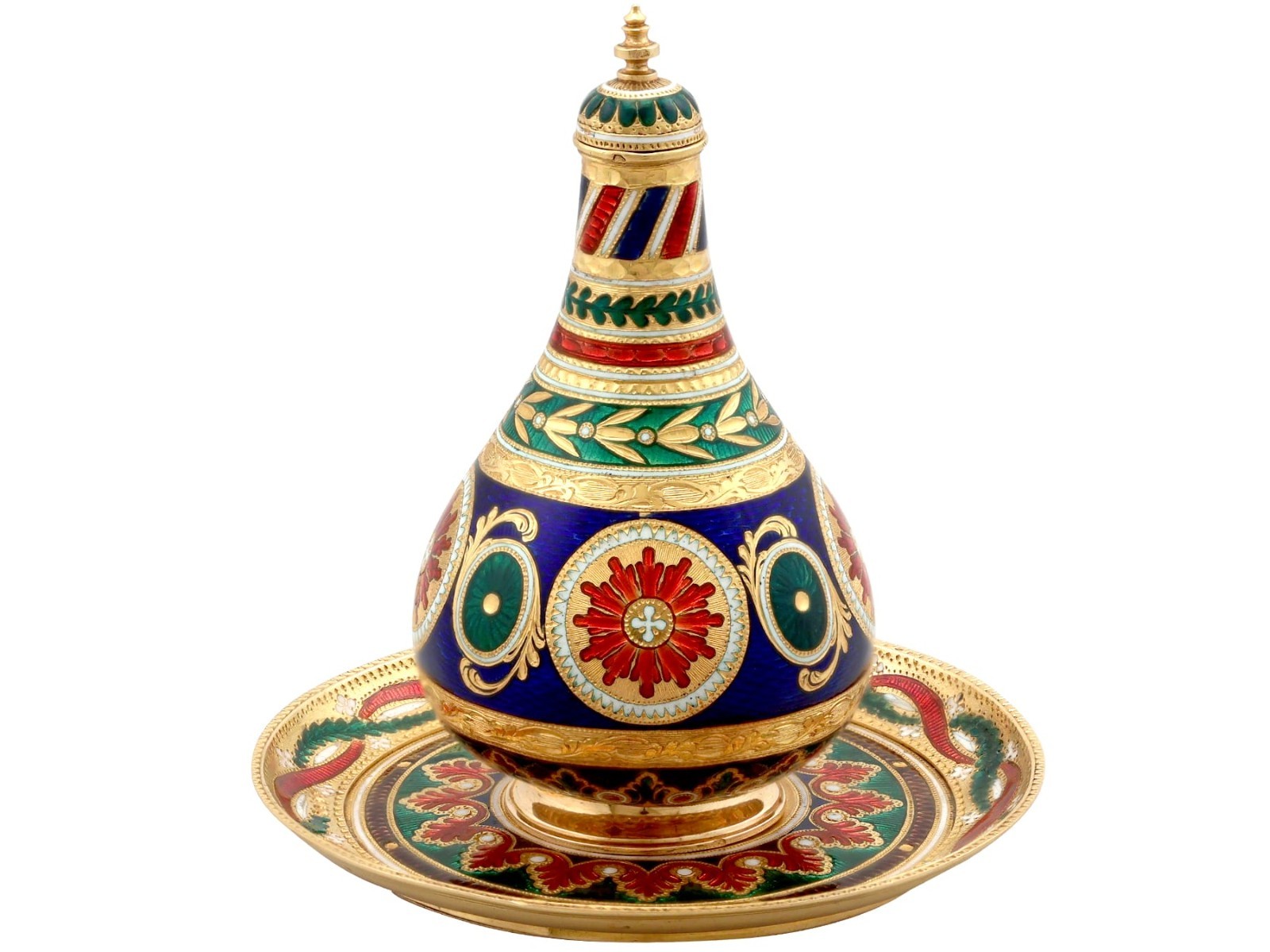 Antique French 18ct Gold and Hot Enamel Scent Bottle and Tray (1820) Antique French 18ct Gold and Hot Enamel Scent Bottle and Tray (1820)