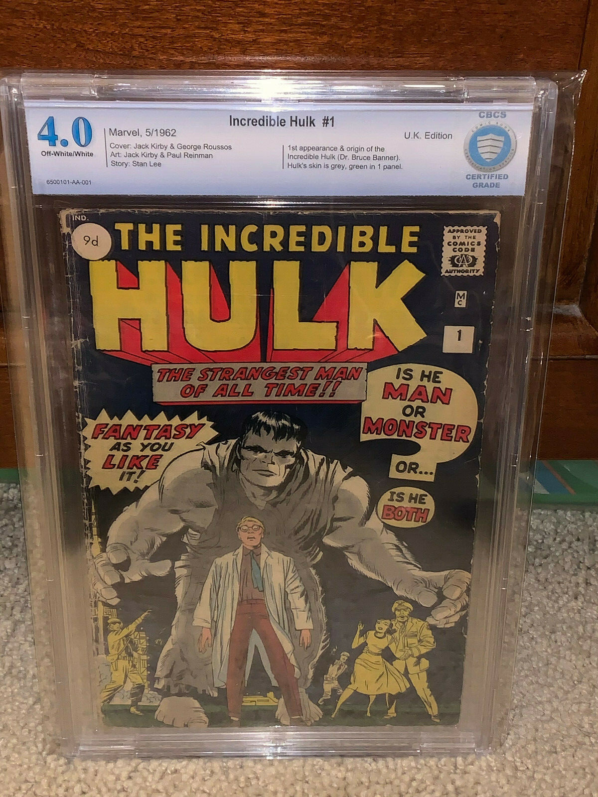 Hulk #1 CBCS 4.0 Marvel 1962 Avengers Rare UK Free CGC sized mylar K10 cm