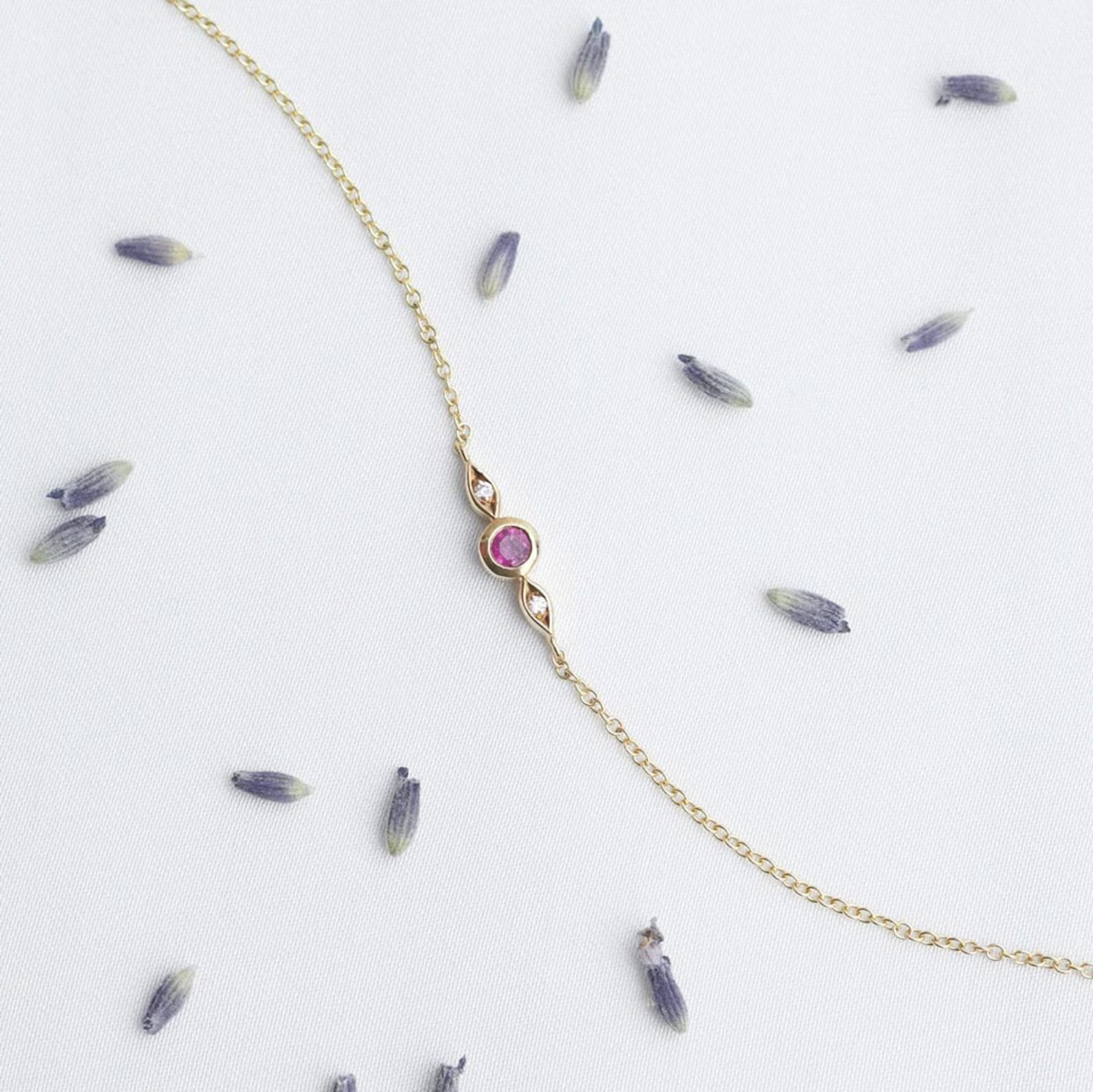 Amazing Ruby And Tiny Diamonds 18K Yellow Gold Over Women's Anklet 8