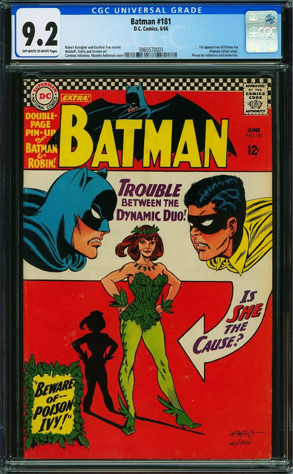 Batman #181 CGC 9.2 OW/WP (1966) 1st Poison Ivy (Pamela Lillian Isley) L@@K