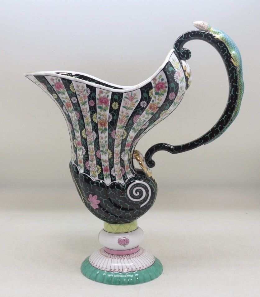 HEREND Chinoiserie Xi'an Black Fancy Jug Lizard Rare