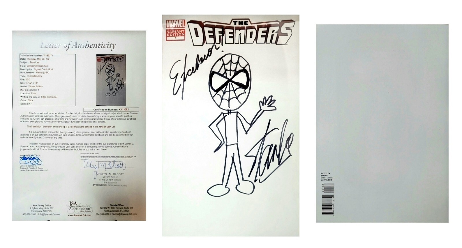 💥SPIDER-MAN STAN LEE HAND SIGNED SKETCH AND INSCRIBED EXCELSIOR JSA CERTIFIED💥