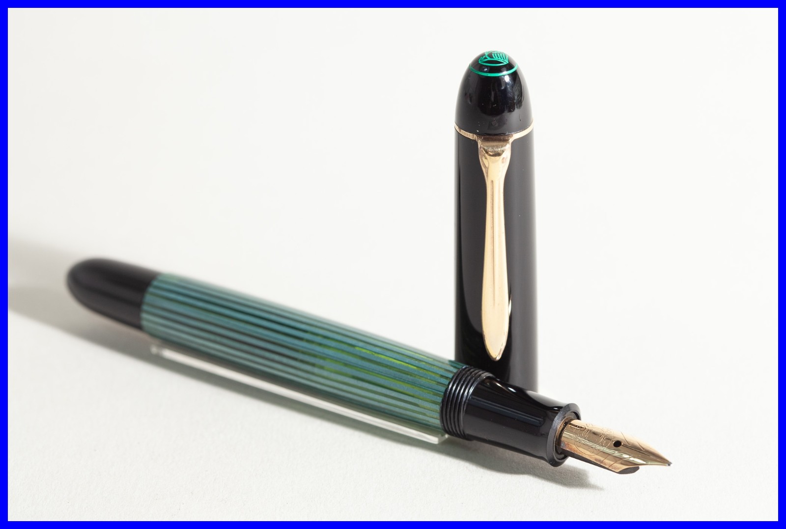 1964s Pelikan 140 Piston Fountain Pen Green Striped & Black with MEDIUM 14K Nib 1964s Pelikan 140 Piston Fountain Pen Green Striped & Black with MEDIUM 14K Nib
