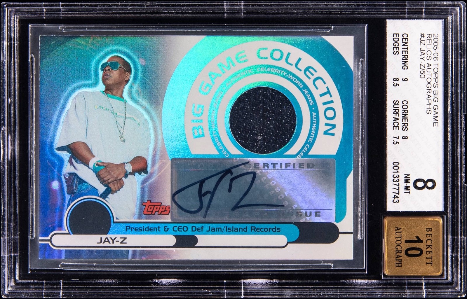 Signed Jay-Z 2005 Topps Big Game #JZ Rookie Card Relic /50 RC RPA Auto BGS 8/10