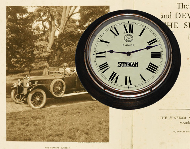 Sunbeam Vintage Style Car Clock Replica, 1920's Style in Enlarged Display Clock Sunbeam Vintage Style Car Clock Replica, 1920's Style in Enlarged Display Clock