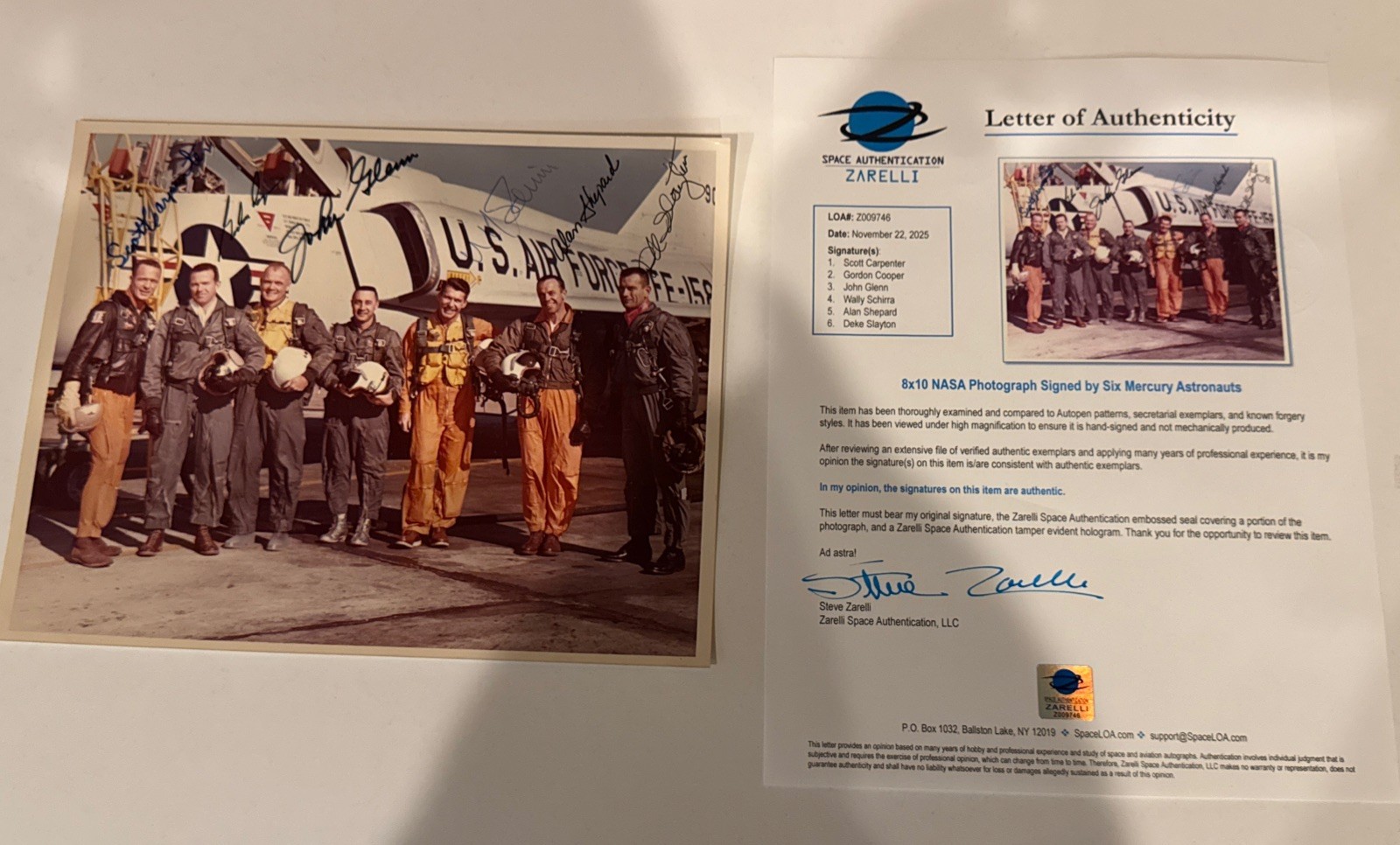 Rare Official NASA Mercury 7 Astronauts Signed by 6 with Zarelli COA 