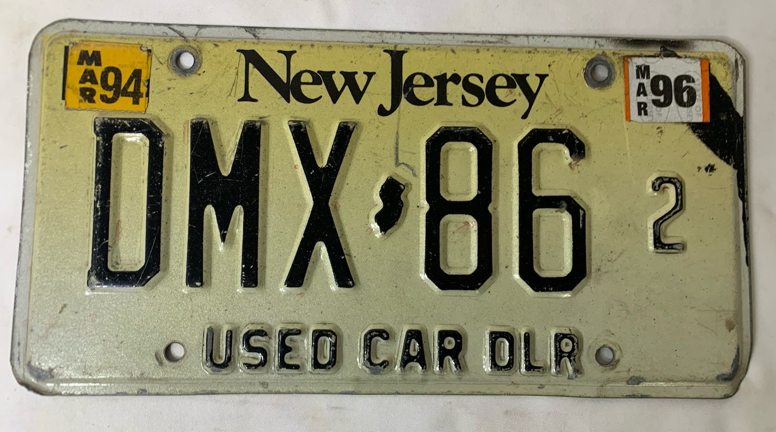 Vtg New Jersey Dealer License Plate - ‘USED CAR DLR’ - 1990’s, Embossed, #DMX862
