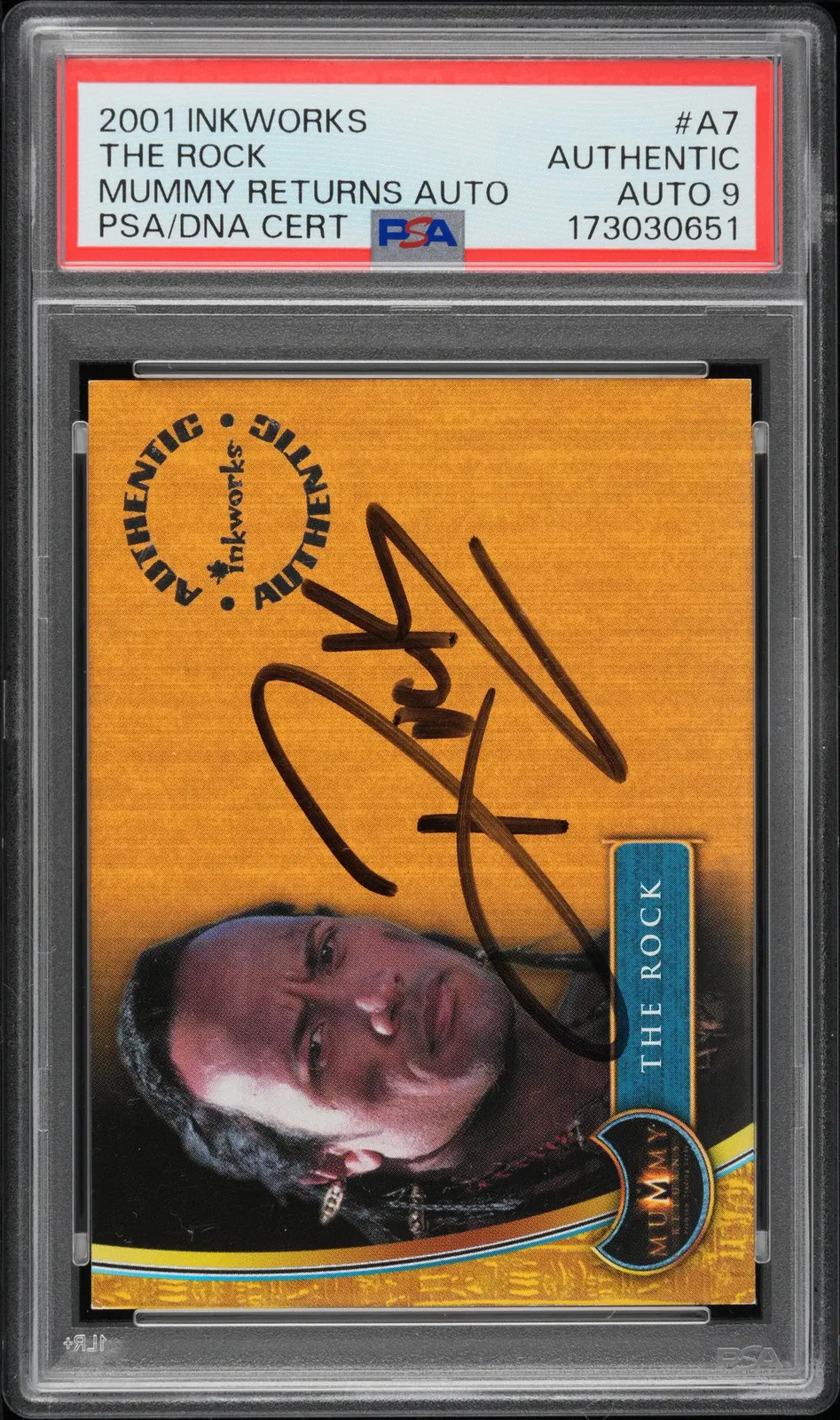 2001 Inkworks Mummy Returns Autograph The Rock Dwayne Johnson #A7 PSA Auto 9